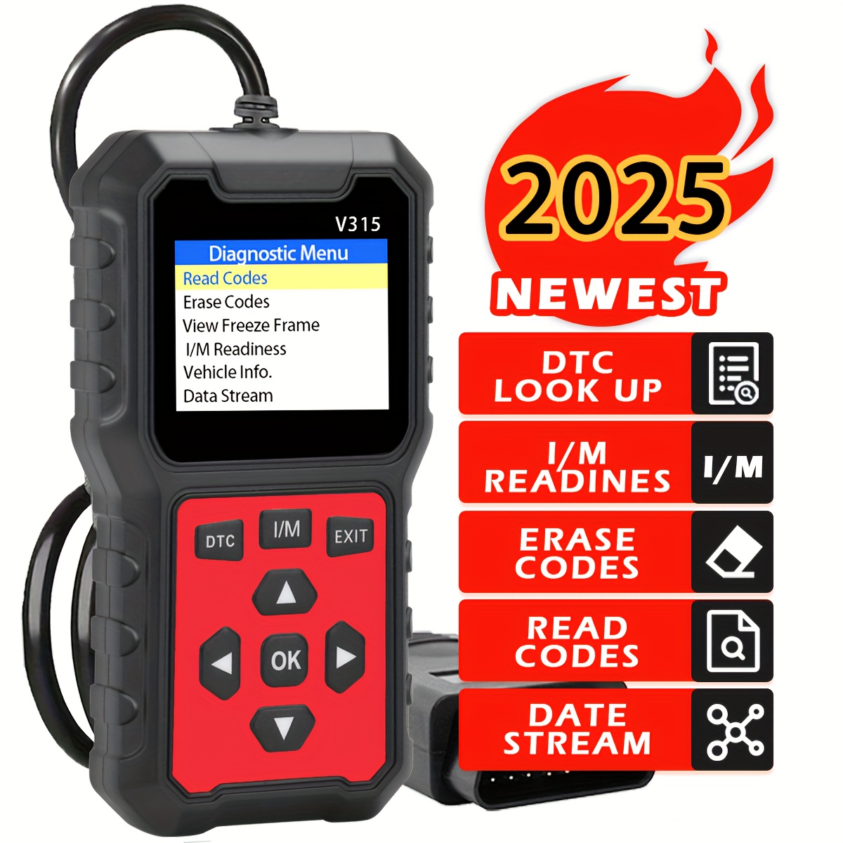 USB-aangedreven 2025 auto-OBD2-scanner - geavanceerd motordiagnosetool, met codelezer, meertalige ondersteuning, geschikt voor 1996