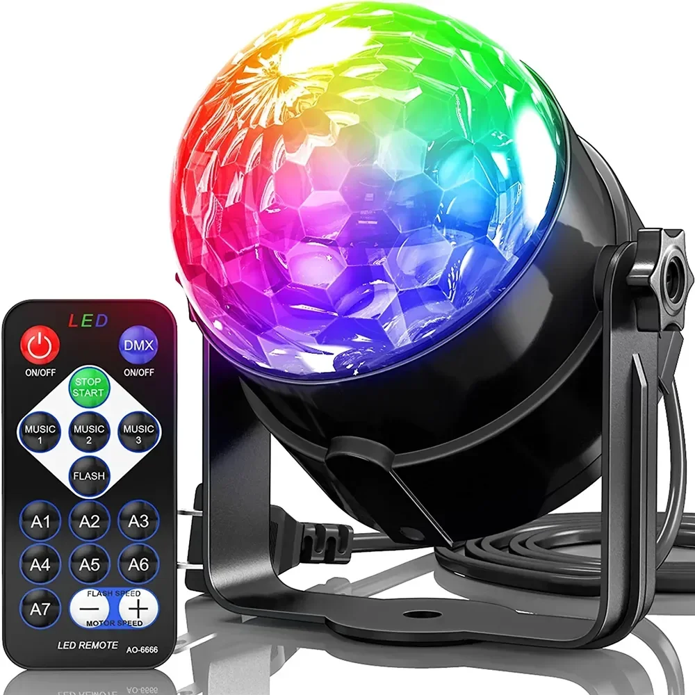 Aktywowana dźwiękiem dioda LED Stage Disco Light Obrotowa kula DJ z pilotem Kolorowa lampa imprezowa do domu KTV Bar Xmas