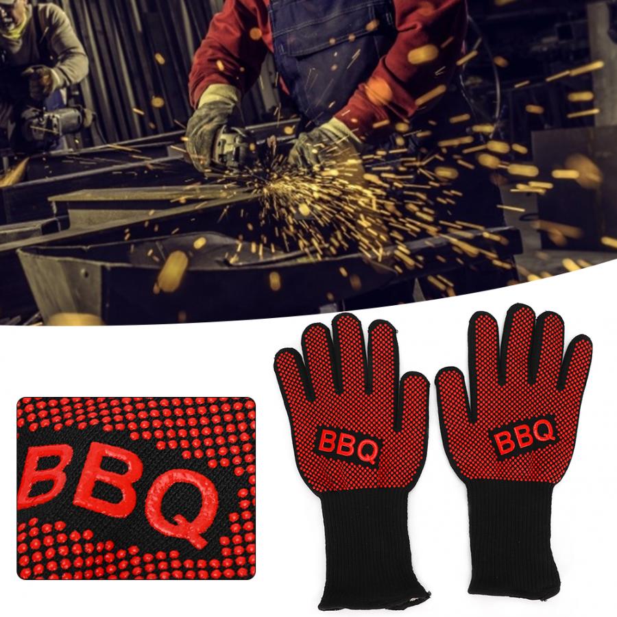 2 pçs 800 graus resistente ao calor luvas de fogo retardador de chama antiderrapante à prova de fogo grill forno de microondas churrasco cozimento proteção das mãos