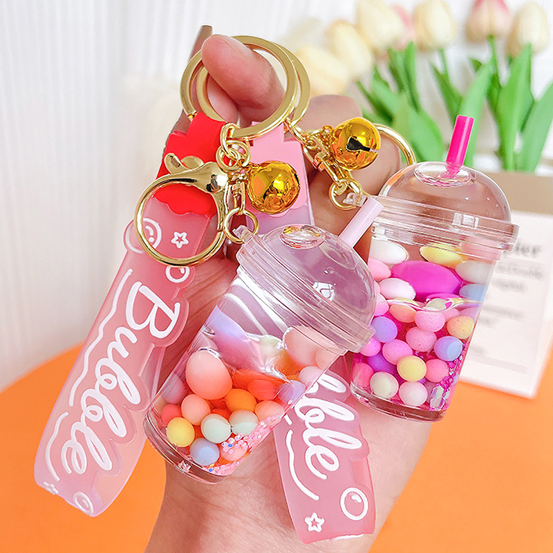 Tasse à thé au lait avec perle liquide mignonne, clé d'astronome, porte-clés Creative Quicksand, pendentif de sac à dos, cadeau porte-clés, MSI flottante, JOCreative