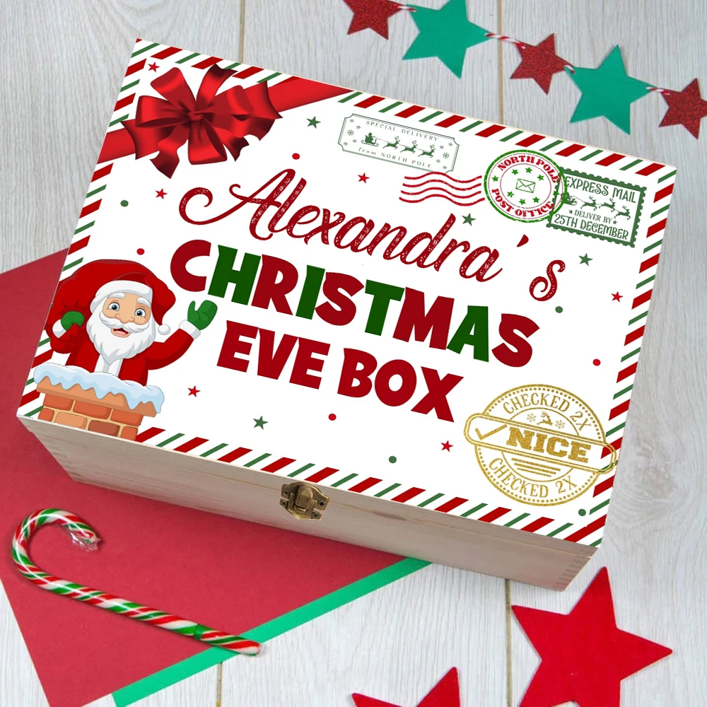 Caixa de véspera de natal personalizada meninos meninas nome personalizado caixas de lembrança de natal caso de férias de madeira crianças presente de natal para criança