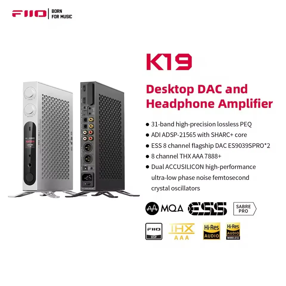 FiiO K19 Amplifier Headphone DAC Desktop Unggulan Audio Resolusi Tinggi Dekoder HIFI ES9039SPRO Ganda DSD512 31-band PEQ XMOS XU-316