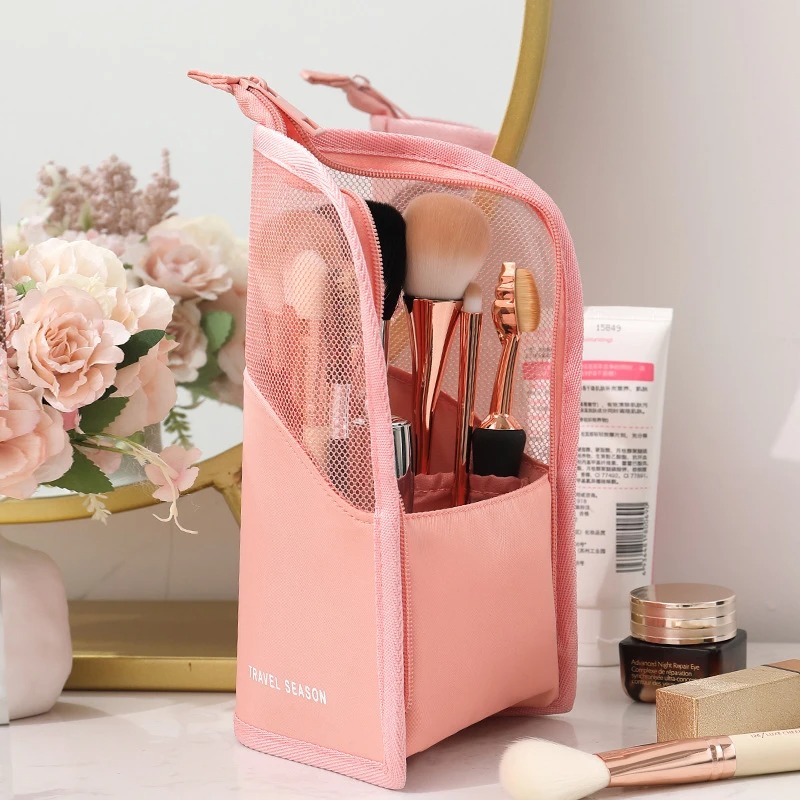 Borsa per cosmetici da 1 pezzo per donna Borsa per trucco con cerniera trasparente Borsa da toilette per organizer porta pennelli per trucco femminile da viaggio