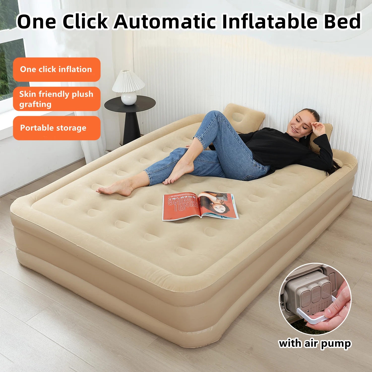 Colchão de ar interior glamping esteiras pvc inflável colchão de dormir luxo 2 pessoas acampamento cama esteira bomba embutida engrossar esteira