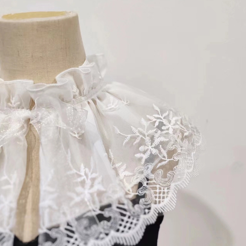 Tüll-Rüschenkragen für Mädchen, transparenter viktorianischer Kragen, Revers, mittelalterliches Cosplay, viktorianischer Rüschen-Schalkragen
