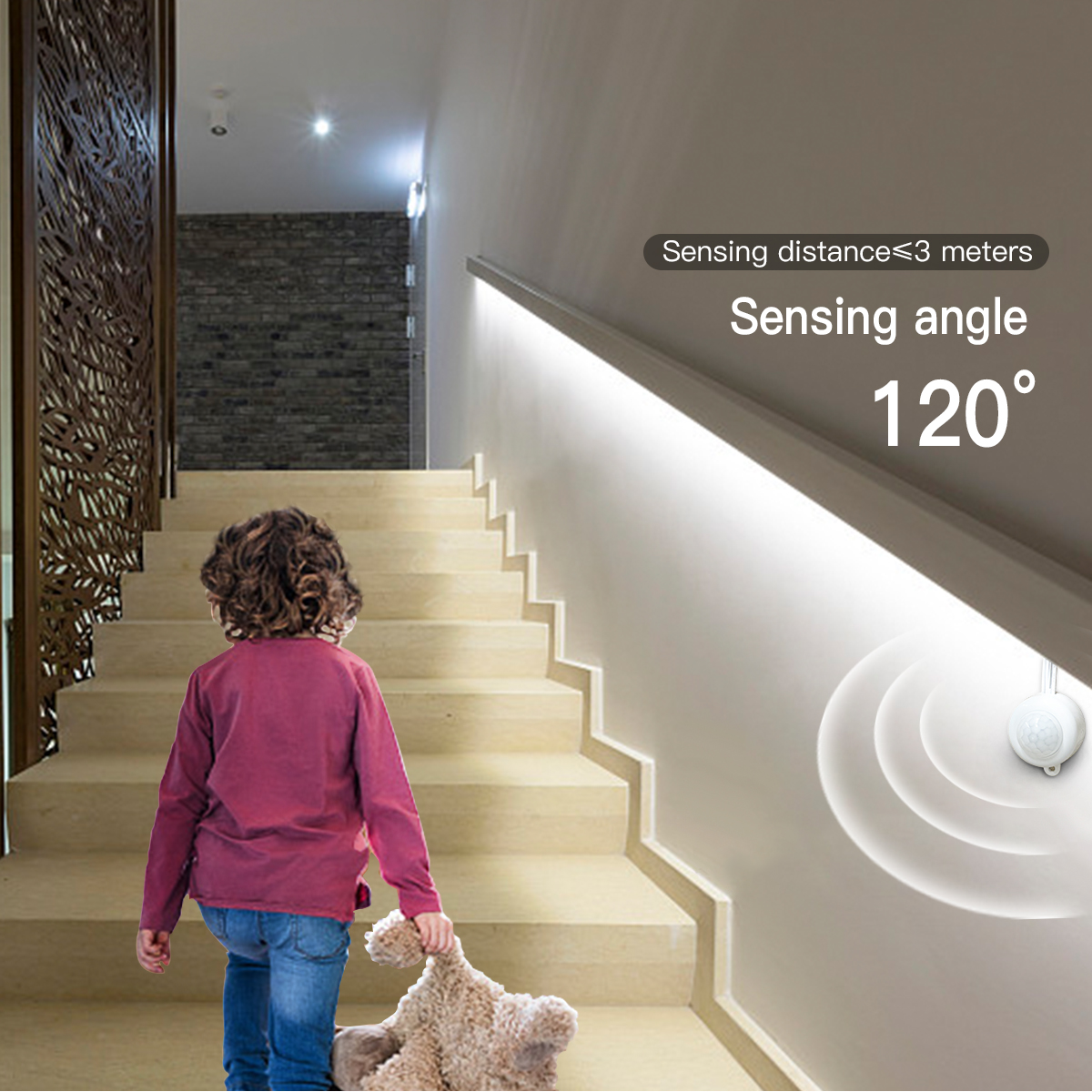 Smart PIR Motion Sensor Super Bright COB LED Strip Neon Light Auto ON/OFF 320 leds/m กันน้ําสําหรับห้องครัว, บันได, ตู้เสื้อผ้าตกแต่ง