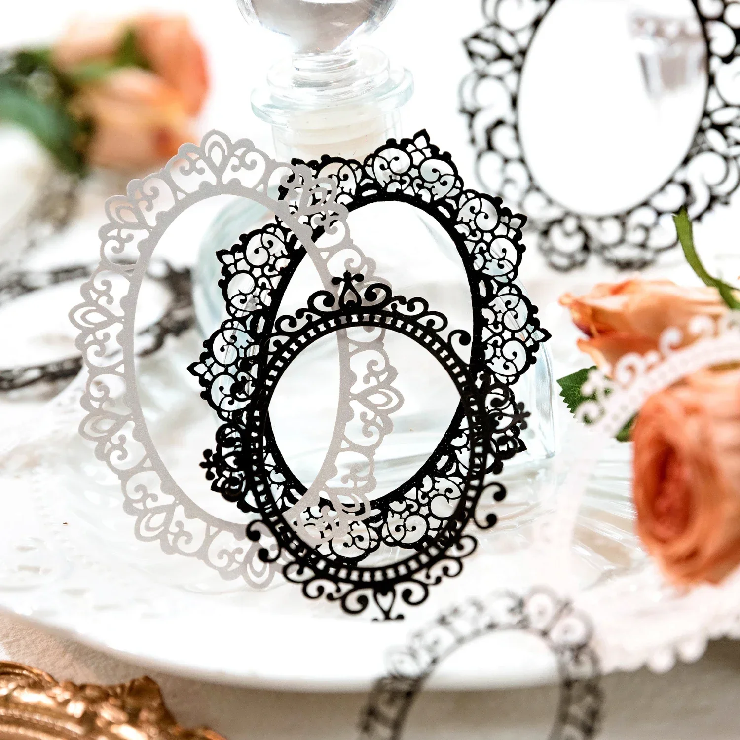 Journamm 20 ピース/パック中空クラフト紙 Aesth 花窓コラージュジャンクジャーナル DIY スクラップブッキング黒白材料紙