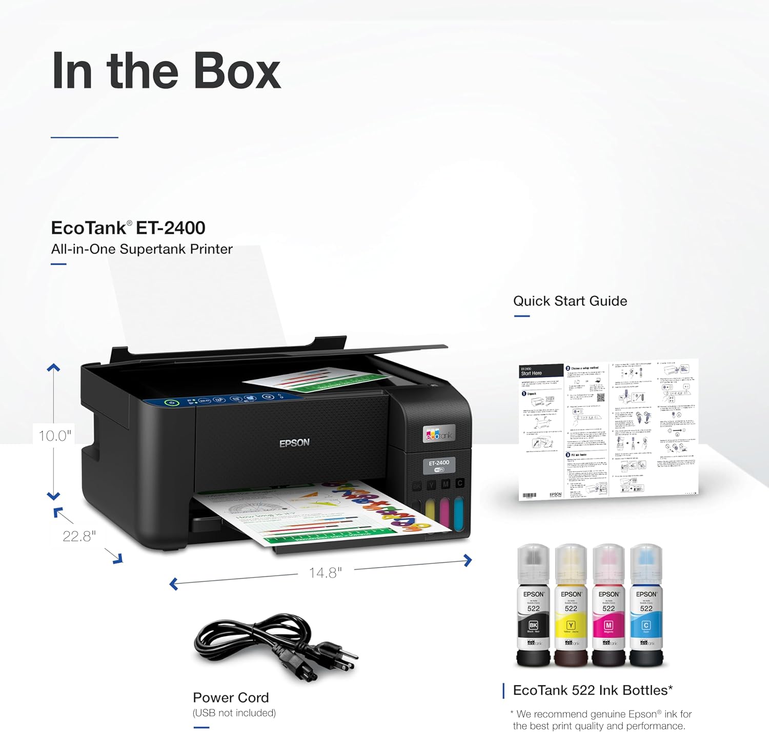 EcoTank ET-2400 Wireless Color All-in-One Cartridge-Free Supertank Printer with Scan and Copy– Easy,Everyday Home Printing,Black