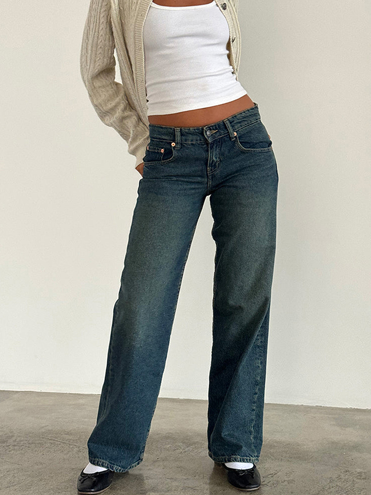 女性ヴィンテージ美的 Y2k ローライズだぶだぶのジーンズルーズフィットボーイフレンドストレートワイドレッグジーンズトレンディなストレッチロングデニムパンツ