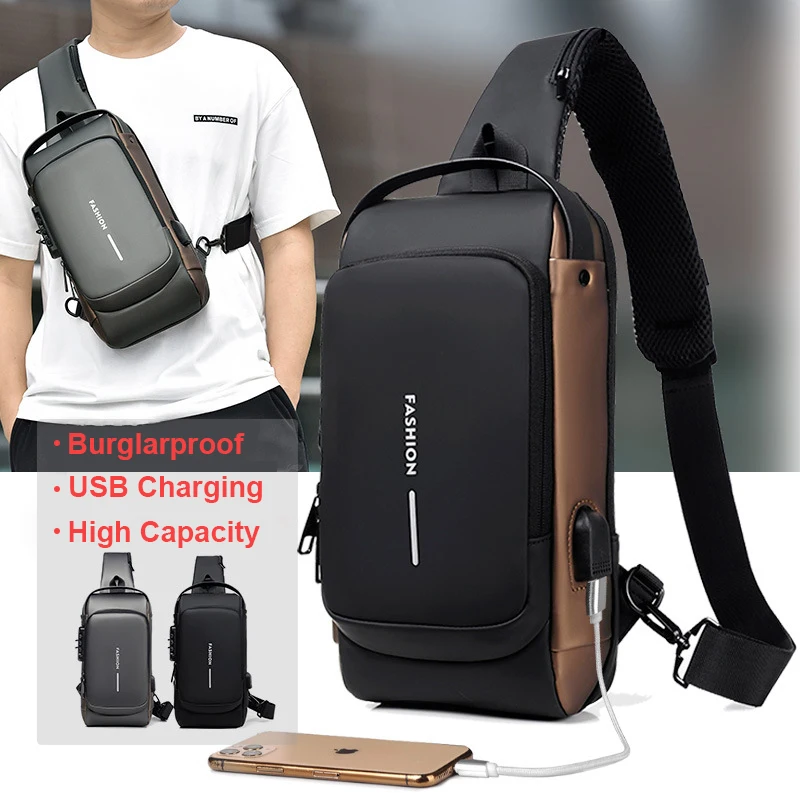 Waterdichte Casual Borsttas Mannen Multifunctionele Anti-diefstal USB Opladen Mannen Crossbody Tas Lakleer Reizen Borsttas Pack Mal