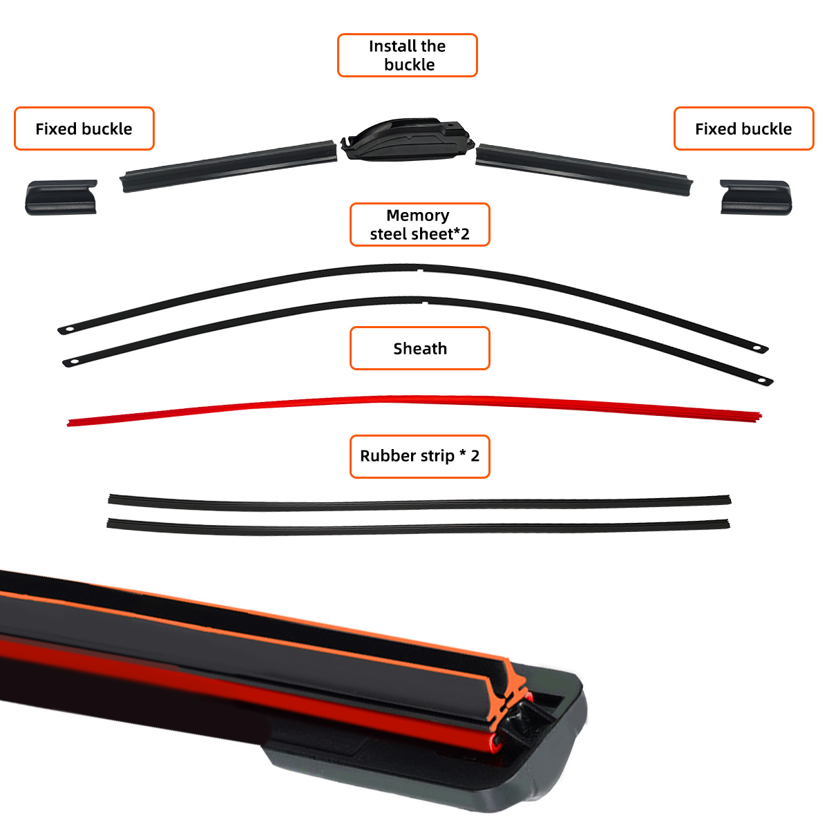1PC car windshield front wiper blade  J-hook universal rubber automotive parts14"16"18"19"20"21"22"24"26"
