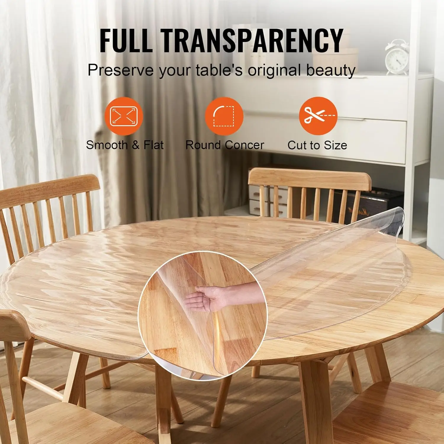 Clear Table Cover Protector, 48 inch/1230 mm Round Table Cover, 1.5 mm Thick PVC PlasticTablecloth, Waterproof Desktop Protector