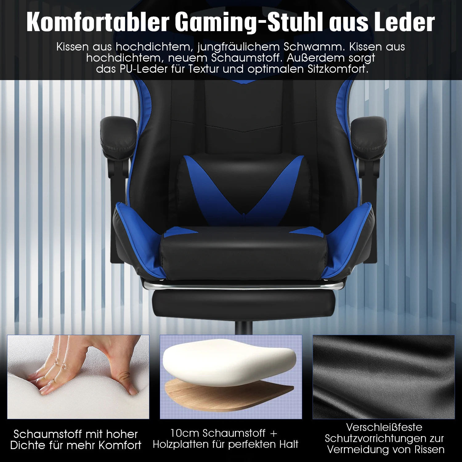 Sedia da gioco per massaggi, sedia per computer con poggiapiedi e supporto lombare, sedia da gioco regolabile in altezza con 360° ° -Sedizione girevole e