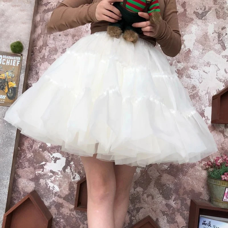 Lolita Cosplay Organza Ruffles Sottogonna sottoveste corta per ragazze Tutu Mezze sottoveste Accessorio da sposa