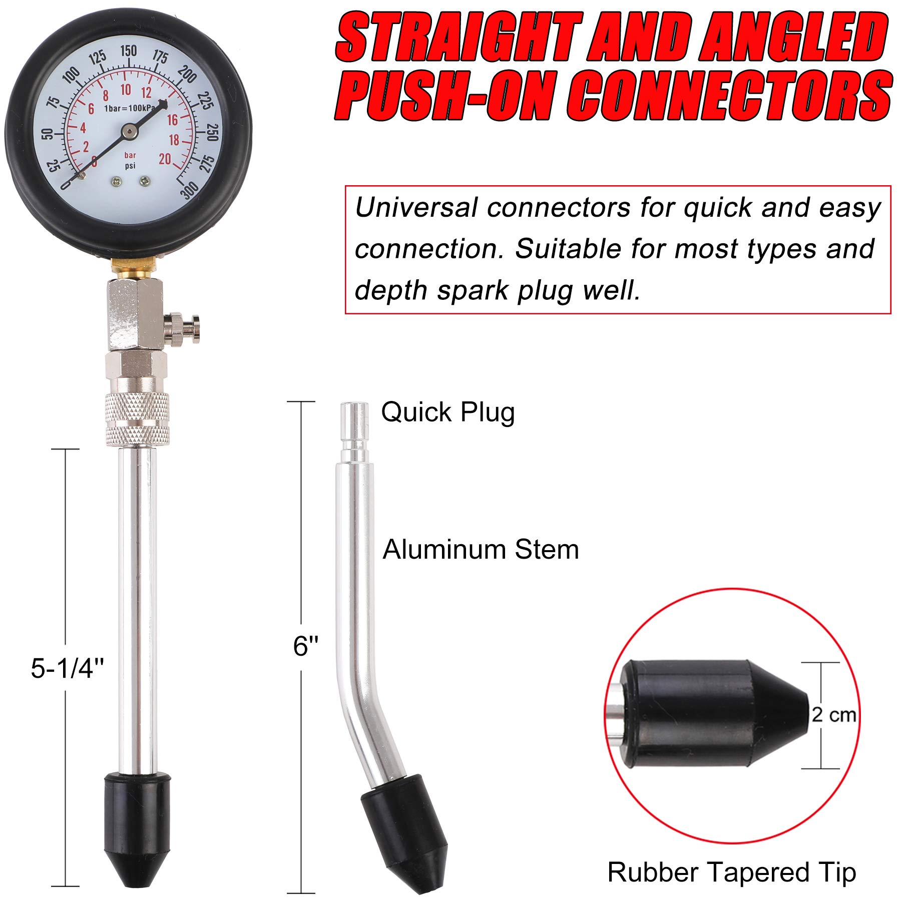 Kit de probador de compresión de motor de gasolina profesional, juego de herramientas de manómetro de cilindro de combustible de 0-300 PSI para coches, camiones y motocicletas, 8 Uds.