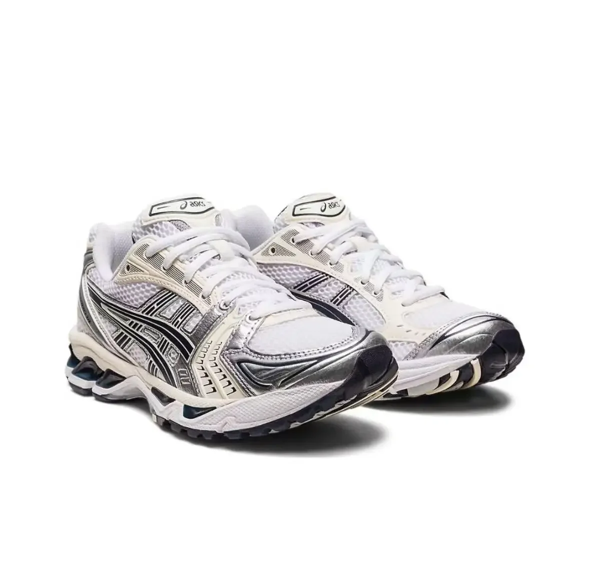 Asics Gel-Kayano 14 Men and Women Round Toe Lace-Up Retro and Comfortable Low-Top Running Shoes Unisex Black and White Silver