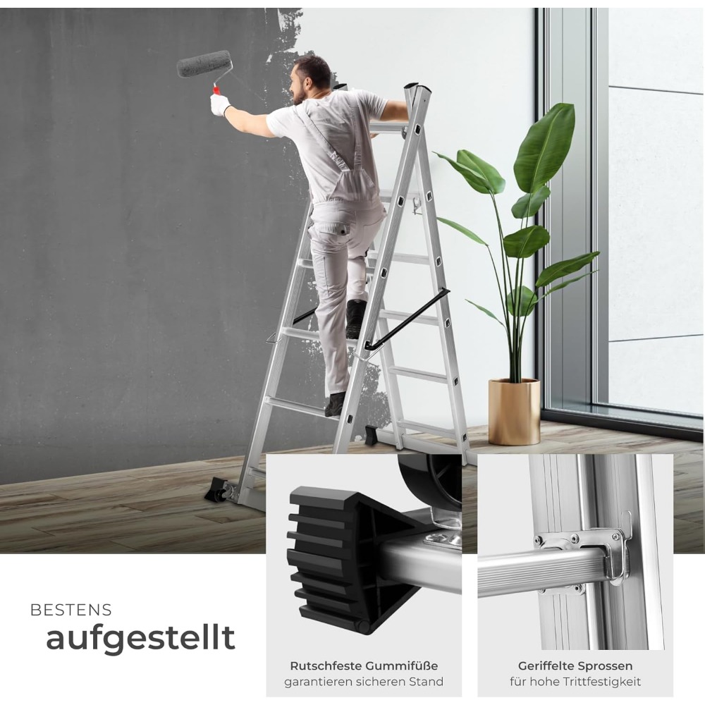 Ladder 4 in 1, Mobile Multipurpose Ladder, Arbeitsbühne, Baugerüst, Alu Gerüst, Rollgerüst mit Arbeitsplattform, Haushaltsleiter