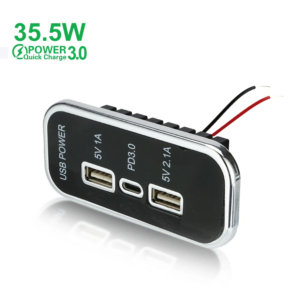 3 Ports 35,5 W PD Typ-C 2,1 A 1 A USB-Autoladegerät-Buchse 12/24 V für Motorrad, Auto, LKW, ATV, Boot, Wohnmobil, Bus, Netzteil