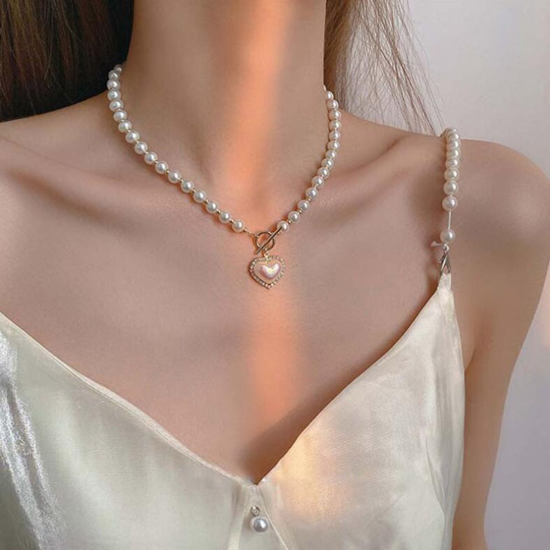 Instagram Nuovo stile super immortale Collana d'amore con perle finte Collana con colletto con fibbia Ot fresco e dolce da donna