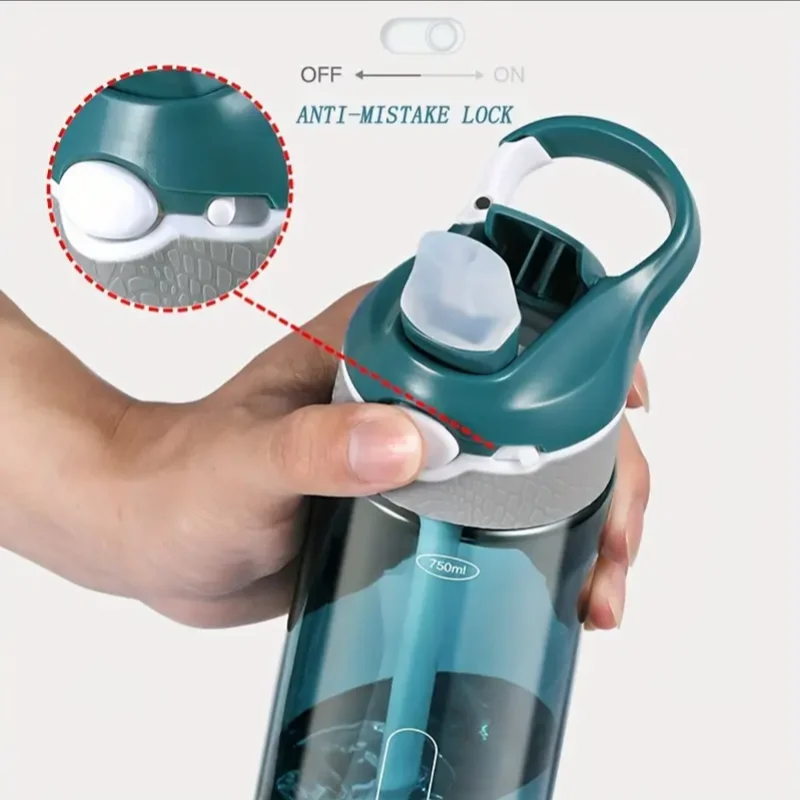 750ml 스포츠 물병 - 휴대용 빨대로 수분 공급, 캠핑, 하이킹에 적합 BPA 프리 및 안전