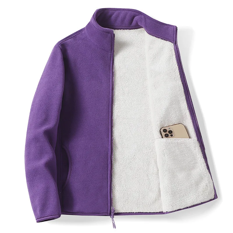 Winter Polar doppelseitige Fleece Jacken Frauen Männer Stehen Kragen Samt Outdoor mit Tasche Strickjacke Sweatshirt Dame Flanell Mantel