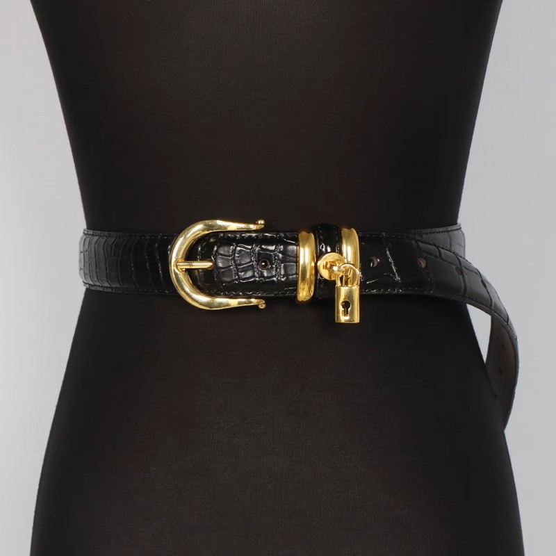 Corsé de cuero genuino con hebilla dorada a la moda para mujer, faja para mujer, abrigo, pretina, vestido, cinturón estrecho J010