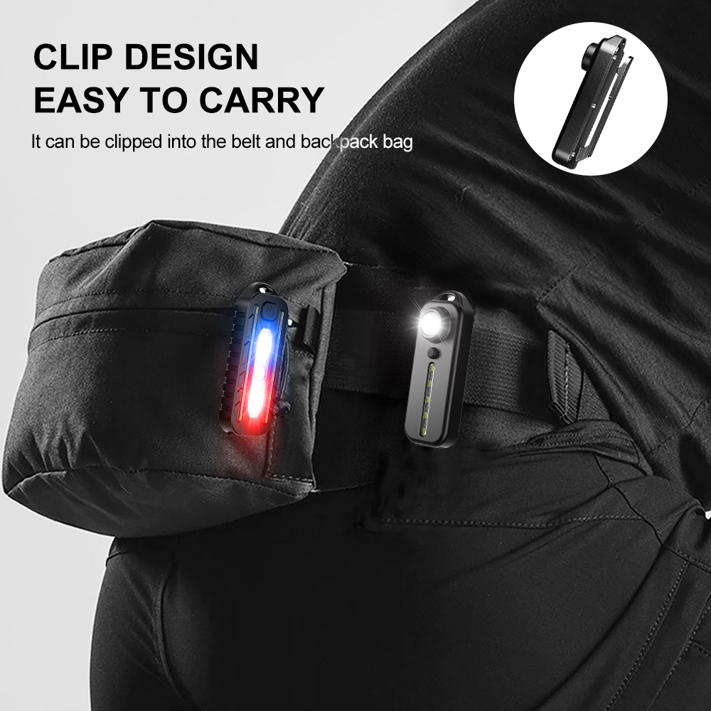 LED Red and Blue Warning Light USB Charging Bike Tail Light LED Waterproof Police Shoulder Clip Light Bag Lamp LANTERN