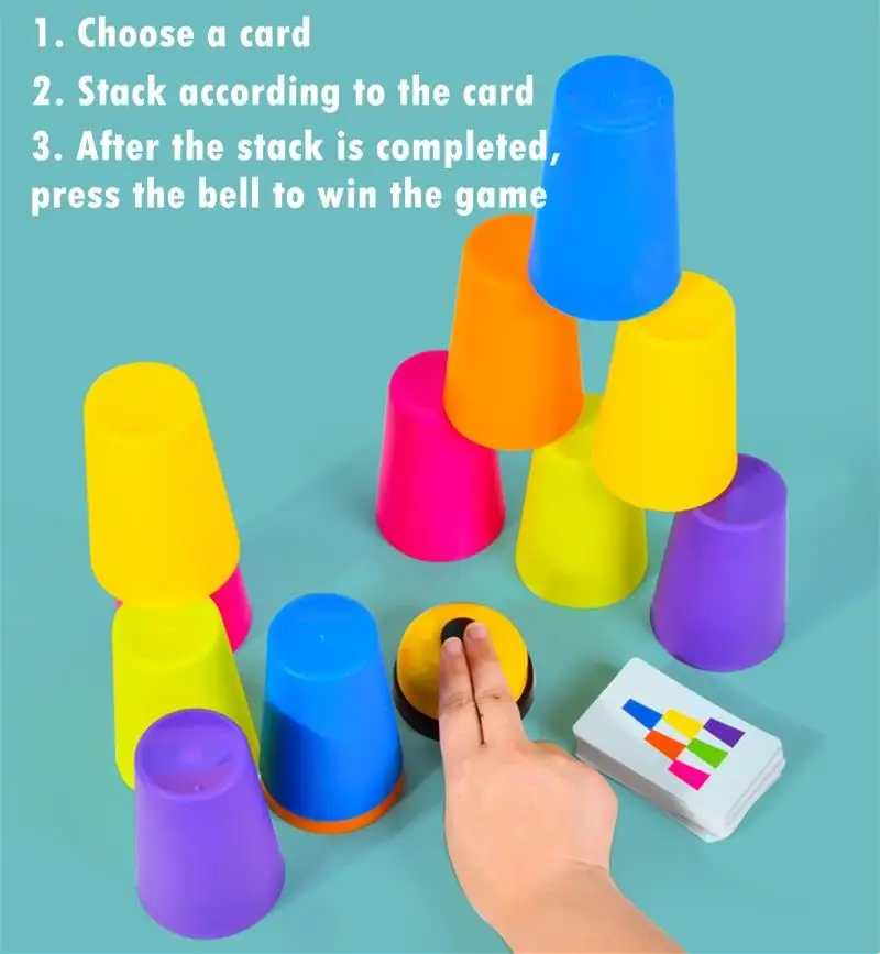 Montessori Spielzeug Stapel Tasse Spiel Mit Karte Pädagogische Intellektuelle Aufklärung Farbe Erkenntnis Logik Training Kinder Kinder