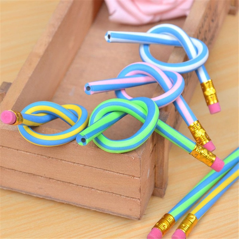 10pcs Colorful Magic Bendy Flexible Soft Pencil with Eraser Pen Student Writing Drawing Christmas Pencils School Office Supplies