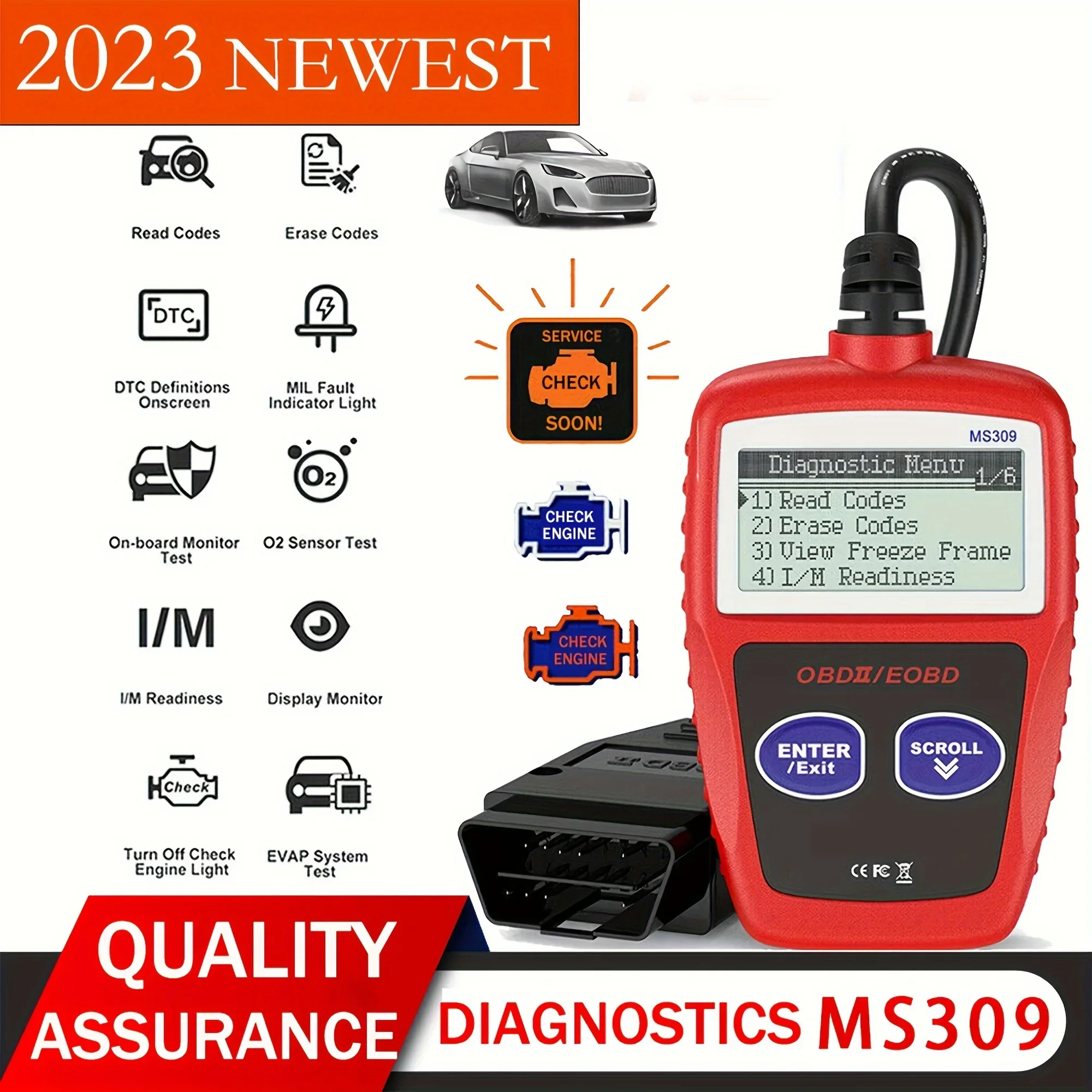 Ferramenta de diagnóstico de carro avançada plus-escáner de leitor de código de falhas ms309 obd2 obdii eobd atualizado com detecção de erro aprimorada