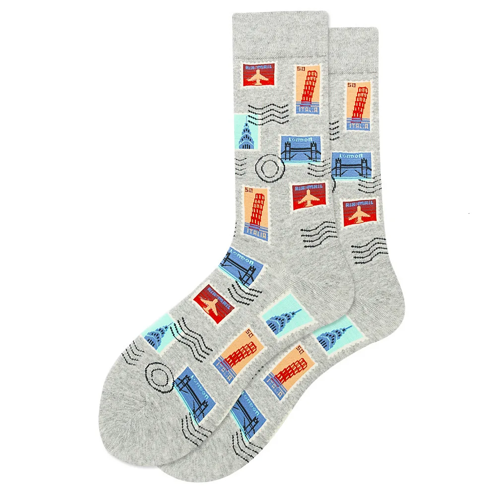 1 par de calcetines divertidos felices para hombre, calcetines informales creativos transpirables con estampado Harajuku, sello de copa de vino tinto, calcetines felices suaves y divertidos