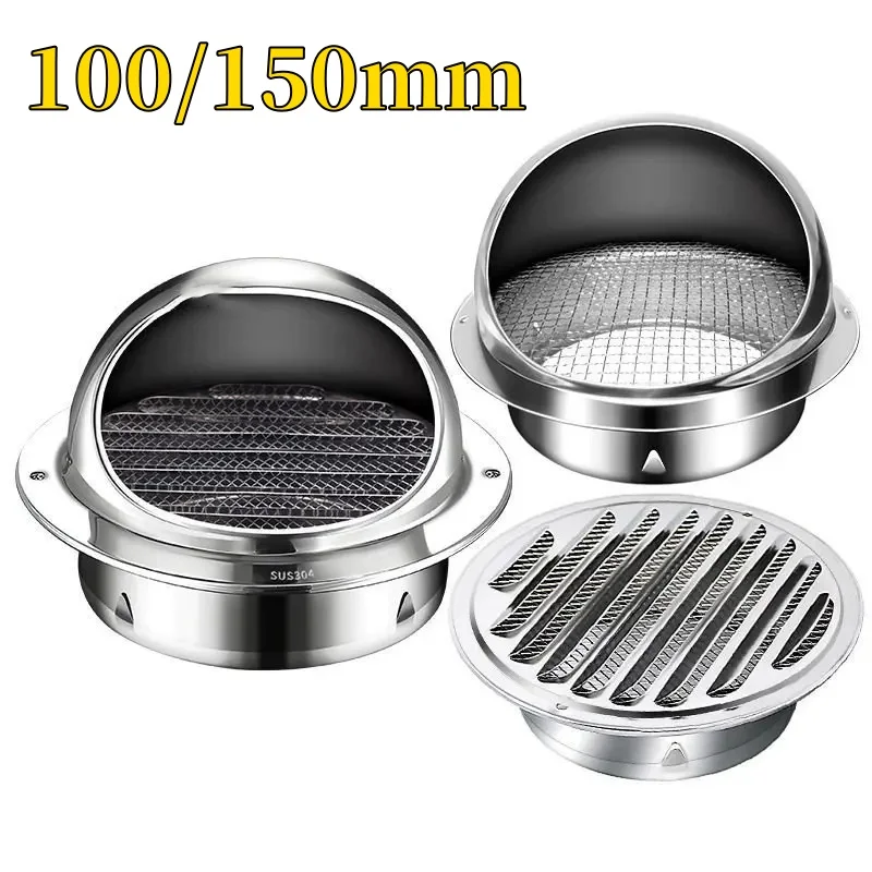 100/150mm capô de escape de aço inoxidável tampa de exaustão de parede porta de exaustão extrator de banheiro saída grade grelha decoração