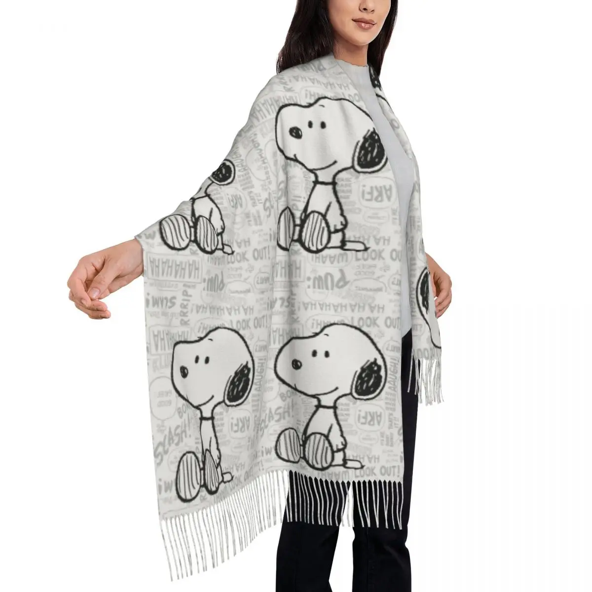 Bufanda con estampado personalizado de Snoopy en negro y blanco para hombre y mujer, bufandas cálidas para invierno y otoño, chal de maní