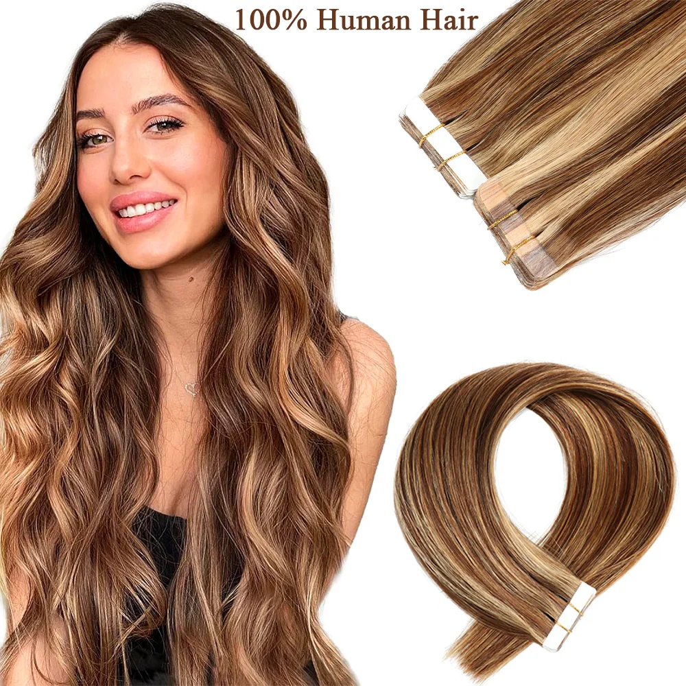 Tape In 100% Real Remy Human Hair Brazilian Human Hair Straight Extensions Skin Weft Adhesive Glue On Salon Quality for Woman