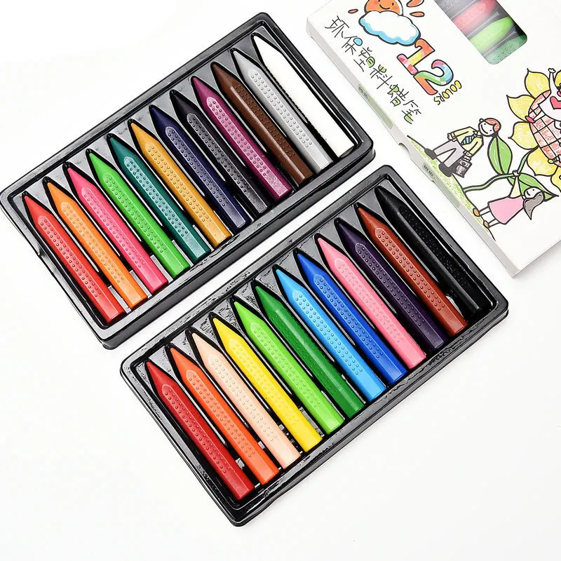 12 สีและ 24 สีดินสอสีสามเหลี่ยมเด็กวาดและ Doodling สีล้างดินสอสี Crayon เครื่องเขียน