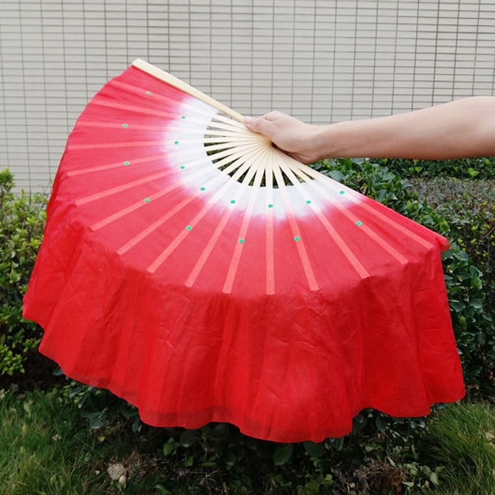 Abanico de danza del vientre corto chino, 30cm de bambú + 10cm, medio círculo de velo de seda, pares de abanicos de bambú de baile Yangko, tinte a mano para adultos