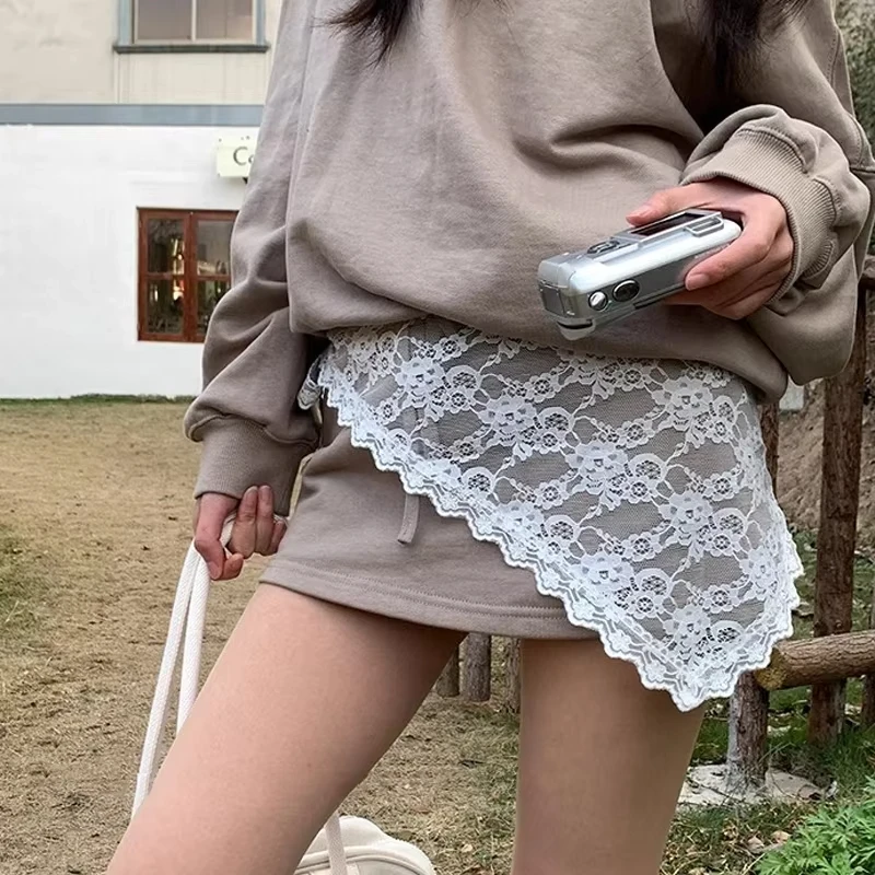 Nueva Falda corta triangular, media falda, falda de cortina a tope, adorno de encaje, delantal pequeño tejido de encaje apilado, pañuelo para la cabeza coreano para mujer