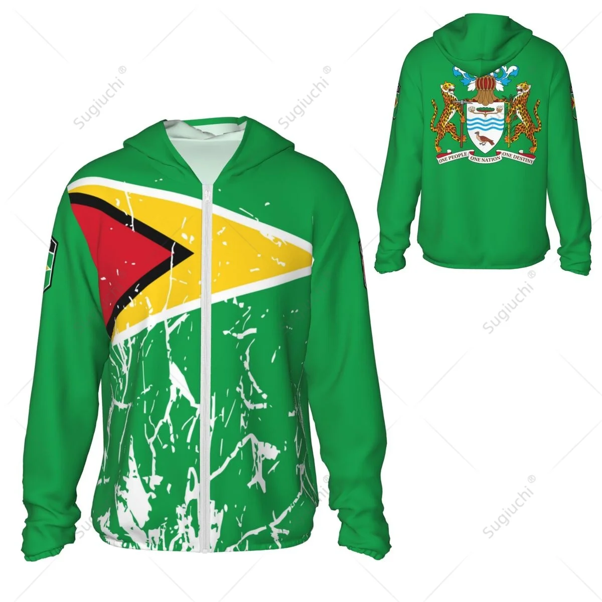 Guyana Vlag Zonbescherming Hoodie Zonnebrandcrème Kleding Vissen Fietsen Hardlopen Sneldrogend Lange mouw Met Rits Polyester