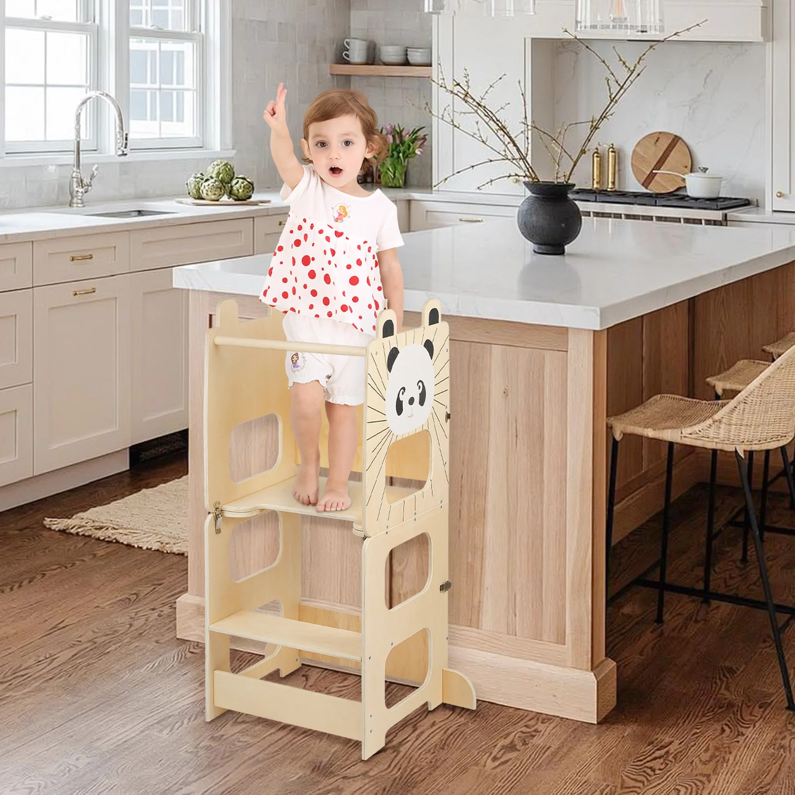 Torre de aprendizagem Montessori 3 em 1, conversível em uma mesa infantil com cadeira - banco de cozinha e cadeira de pé