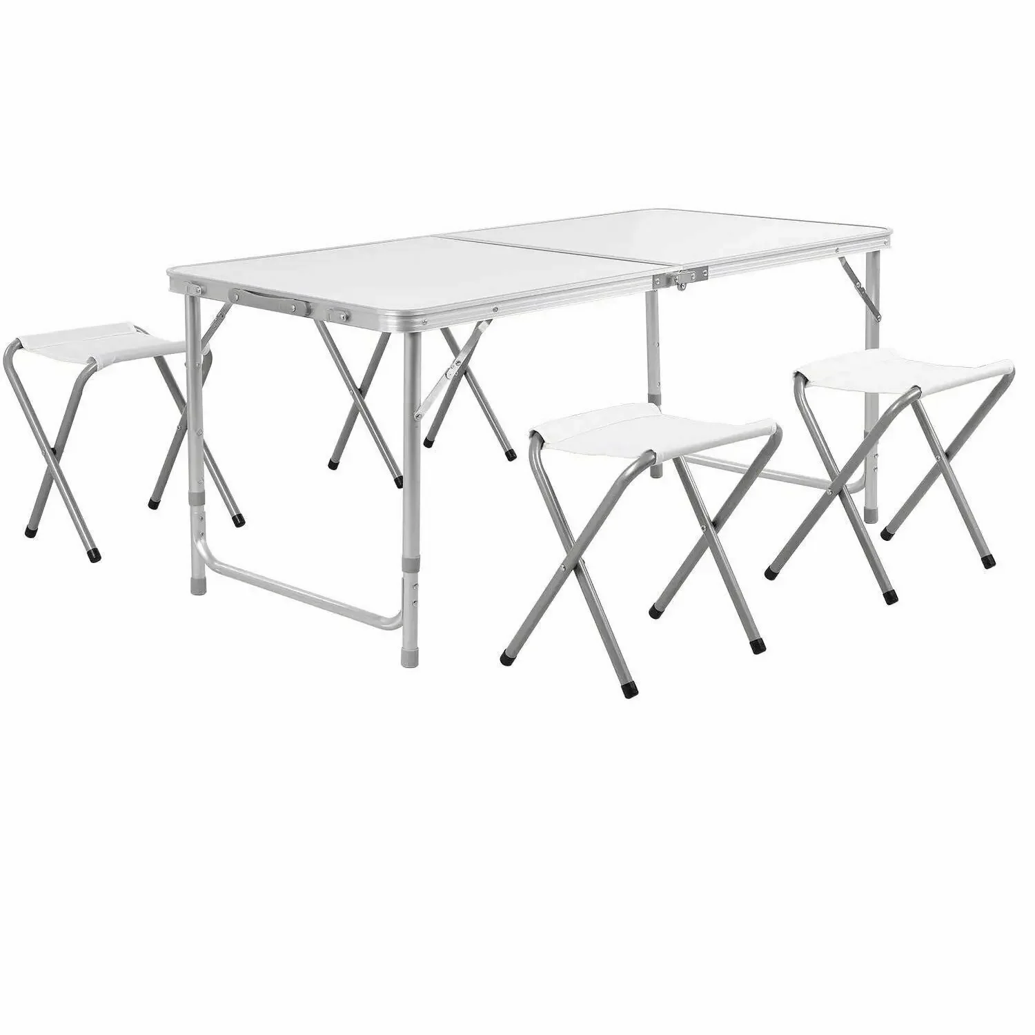 Tavolo pieghevole Set da 5 pezzi Tavolo da campeggio in alluminio 120 cm pieghevole con 4 sgabelli Mobili da esterno Tavolo da picnic e sedia portatili