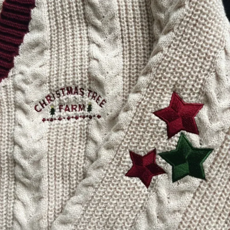 Árvore de natal feminino cardigan outono inverno malha cardigans com estrela bordado férias camisola folclore topos presente de natal