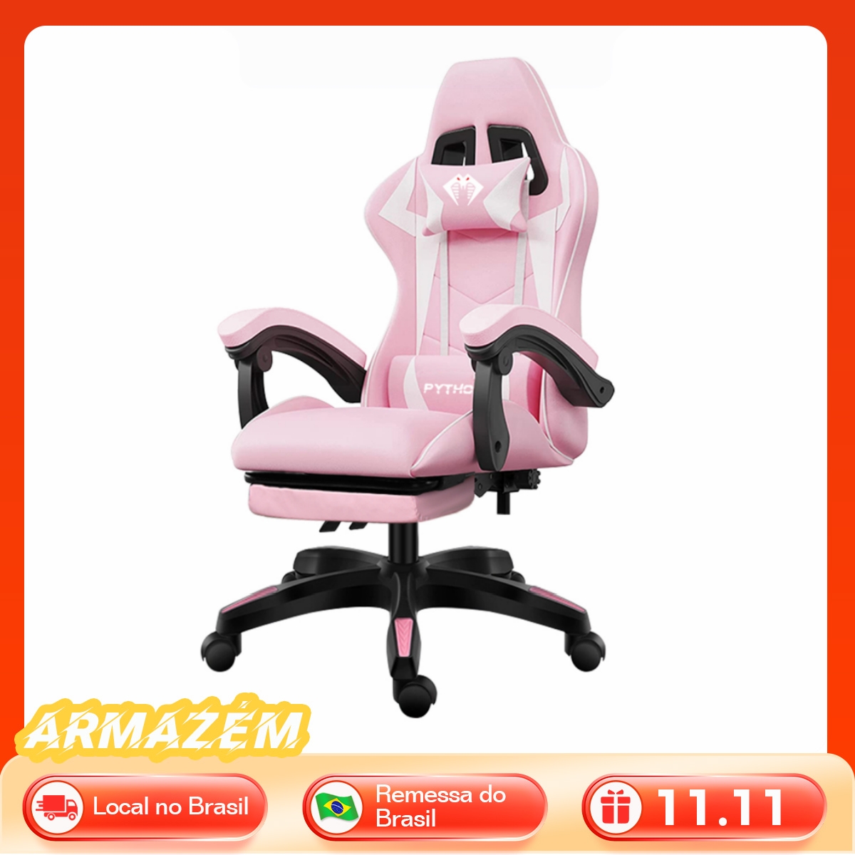 Cadeira ergonômica para jogos Python Fly Premium com apoio lombar, cadeira para jogos e lazer feminina, enviada do Brasil