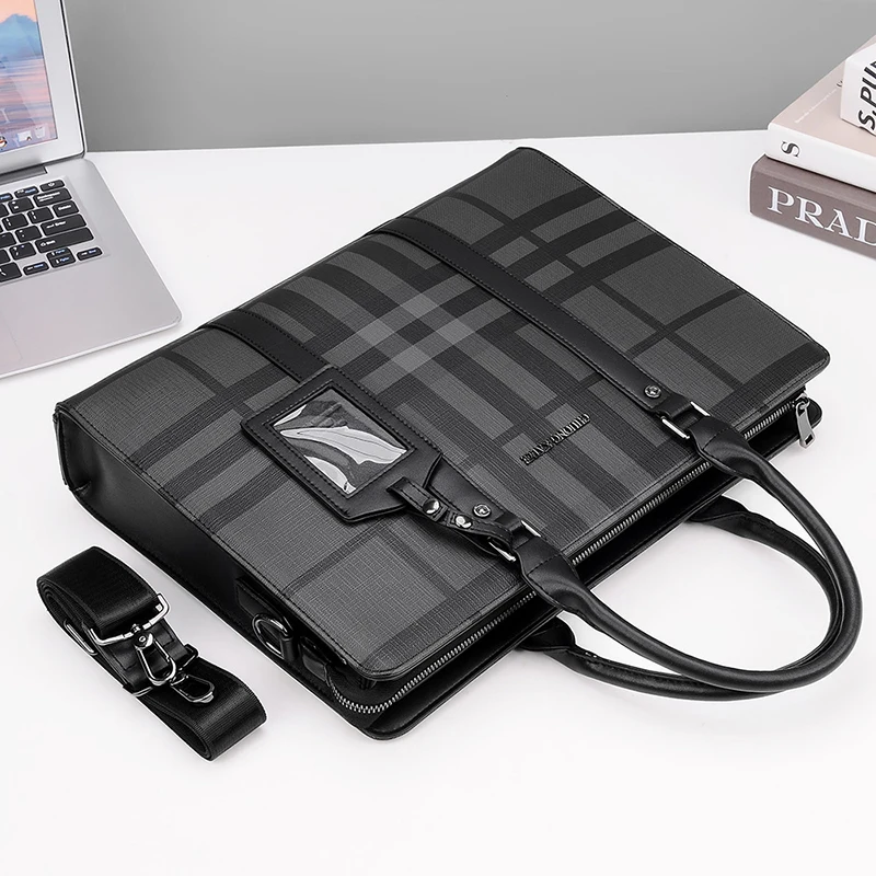 Men's Briefcases PVC Large Capacity Executive Designer Business 14 inch Laptop File Portfolio Office Shoulder Messenger A4 Bag