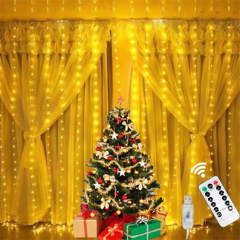 6/4/3M USB Curtain String ไฟ 8 โหมด Fairy Light ห้องนอนบ้านต้นคริสต์มาส Garland Light งานแต่งงานคริสต์มาสตกแต่งวันหยุด