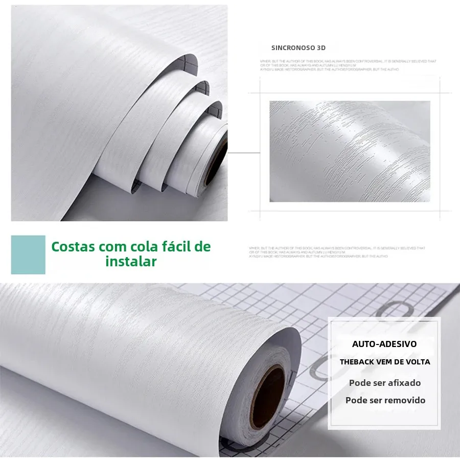 Auto-adesivo Madeira Papel De Parede Branco PVC Impermeável Decorativo Filme Armário De Cozinha Quarto Roupeiro Móveis Renovação Adesivos