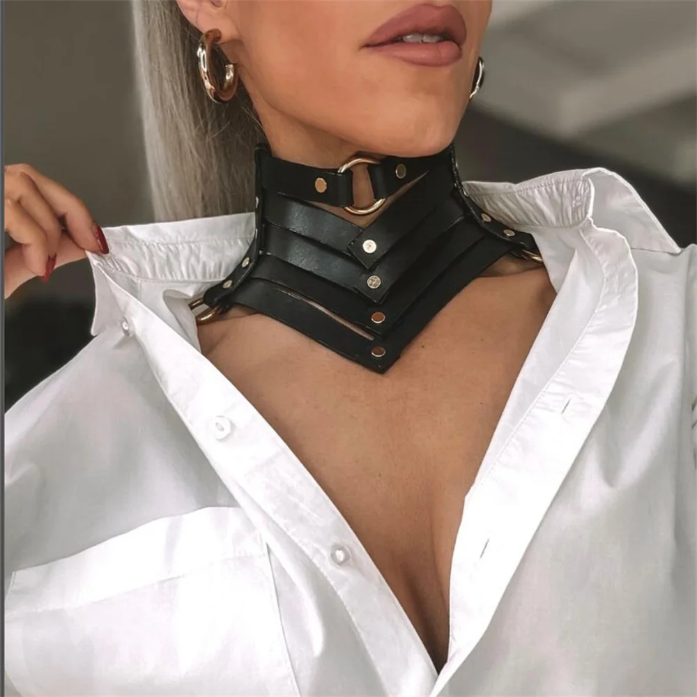 Preto sexy na moda rock gótico colar colares jóias cinto de couro gótico rebites harajuku punk gargantilha colar para presente feminino