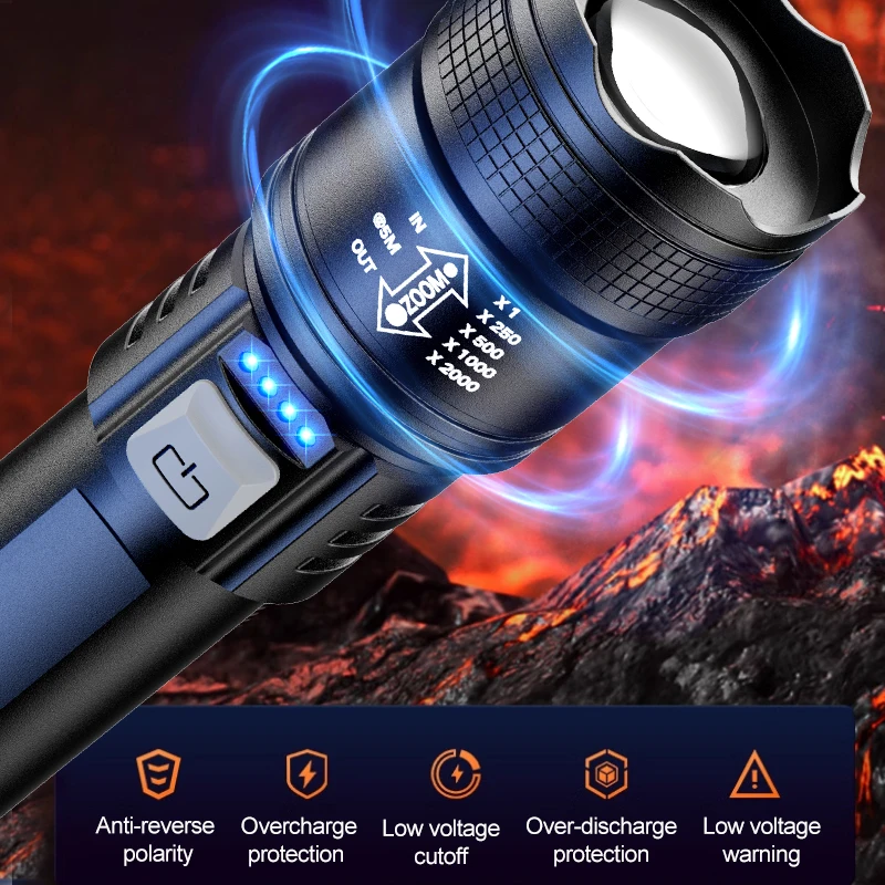 Linterna recargable de largo alcance con luz ultra fuerte para patrulla al aire libre, cañón aurora con zoom de foco, reflector láser c grande