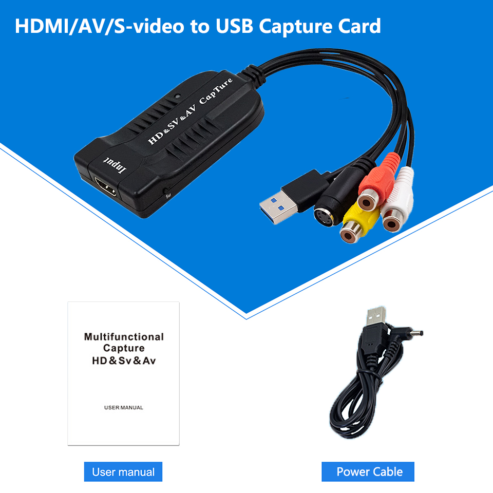 Карта видеозахвата USB2.0 HD/RCA/S-видео в USB-устройство захвата аудио-видео VHS в цифровой преобразователь для Hi8 DVD PS4