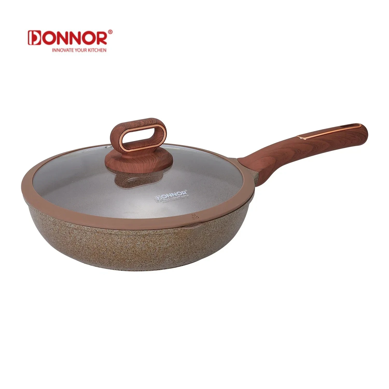 DONNOR 24/28Cm Wajan Penggorengan Antilengket dengan Tutup 2.5qt Panci Lapisan Granit Wajan Omelet Peralatan Masak Sehat Panci Steak Panggang