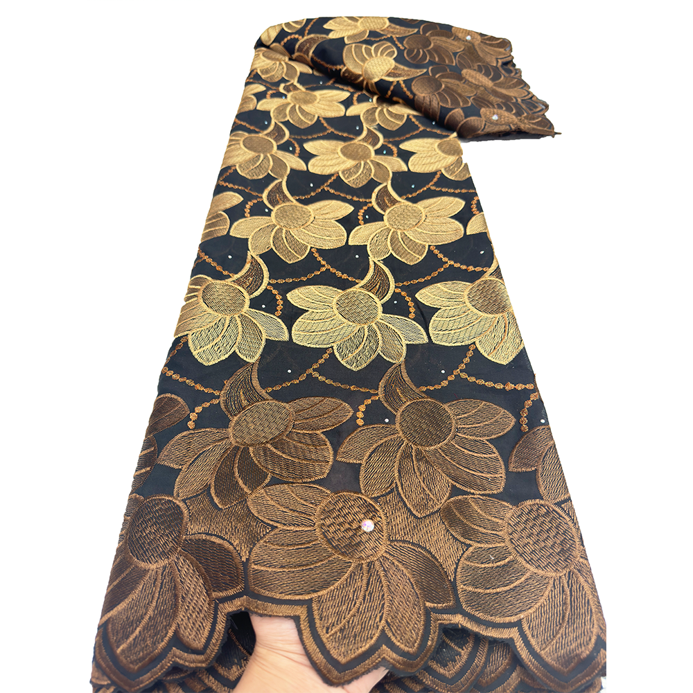 Tecido de renda de algodão suíço para vestido, Mais recente algodão bordado Áustria com pedra, Tela de renda africana de Dubai, 2024